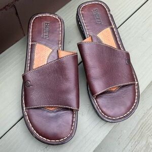 Born Women’s Dark Brown Leather Slide Sandals Size 7